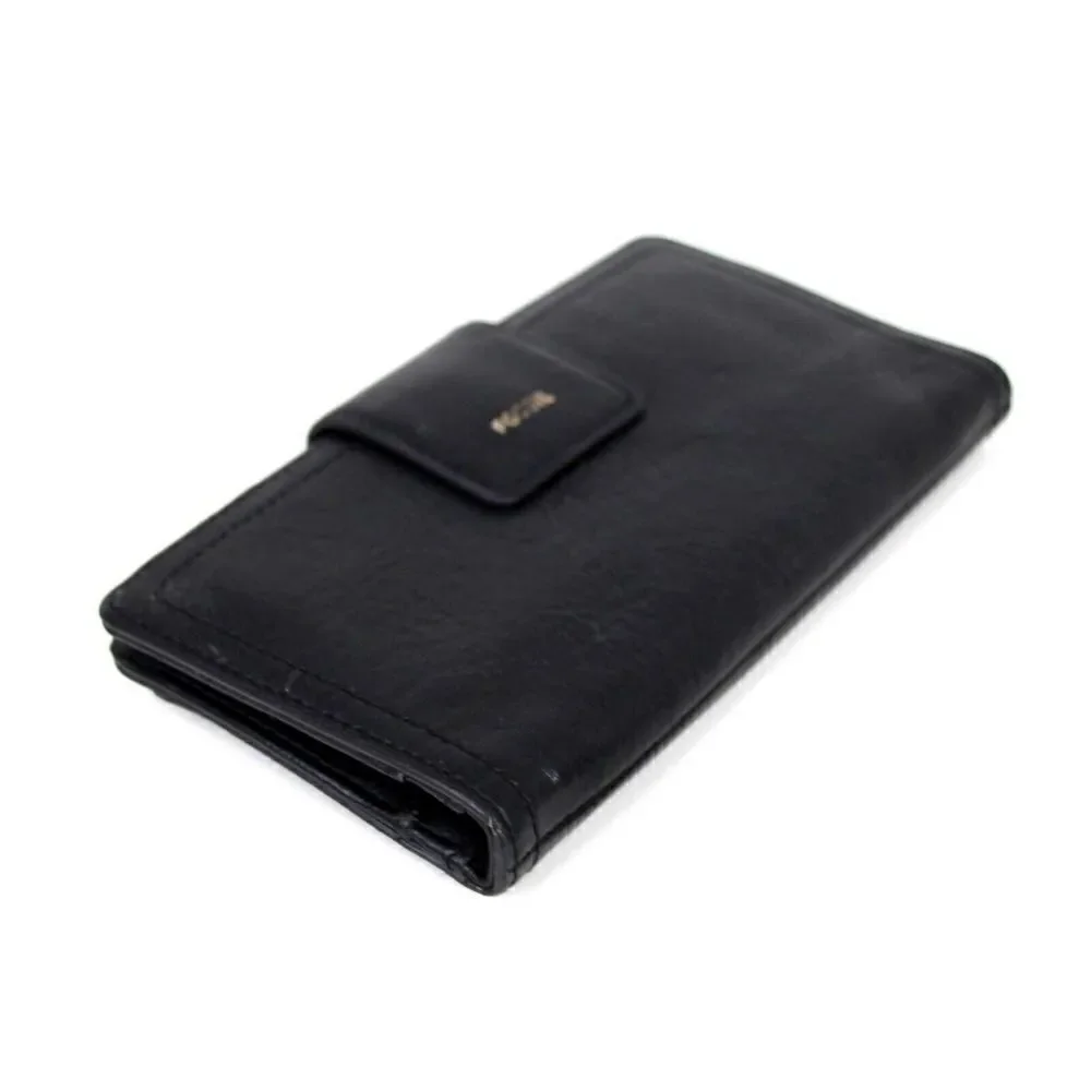 FOSSIL BLACK GENUINE LEATHER ID CARD COIN HOLDER BILL BIFOLD WALLET PURSE